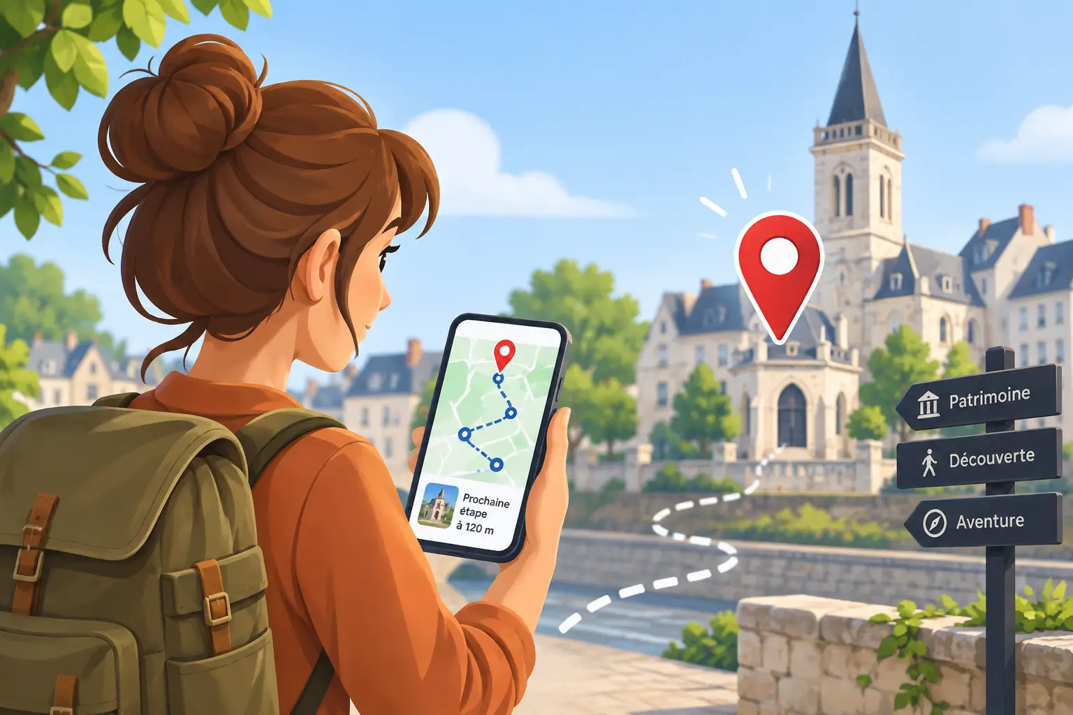 Illustration d'un parcours GPS : les joueurs se déplacent de lieu en lieu grâce à leur position sur la carte